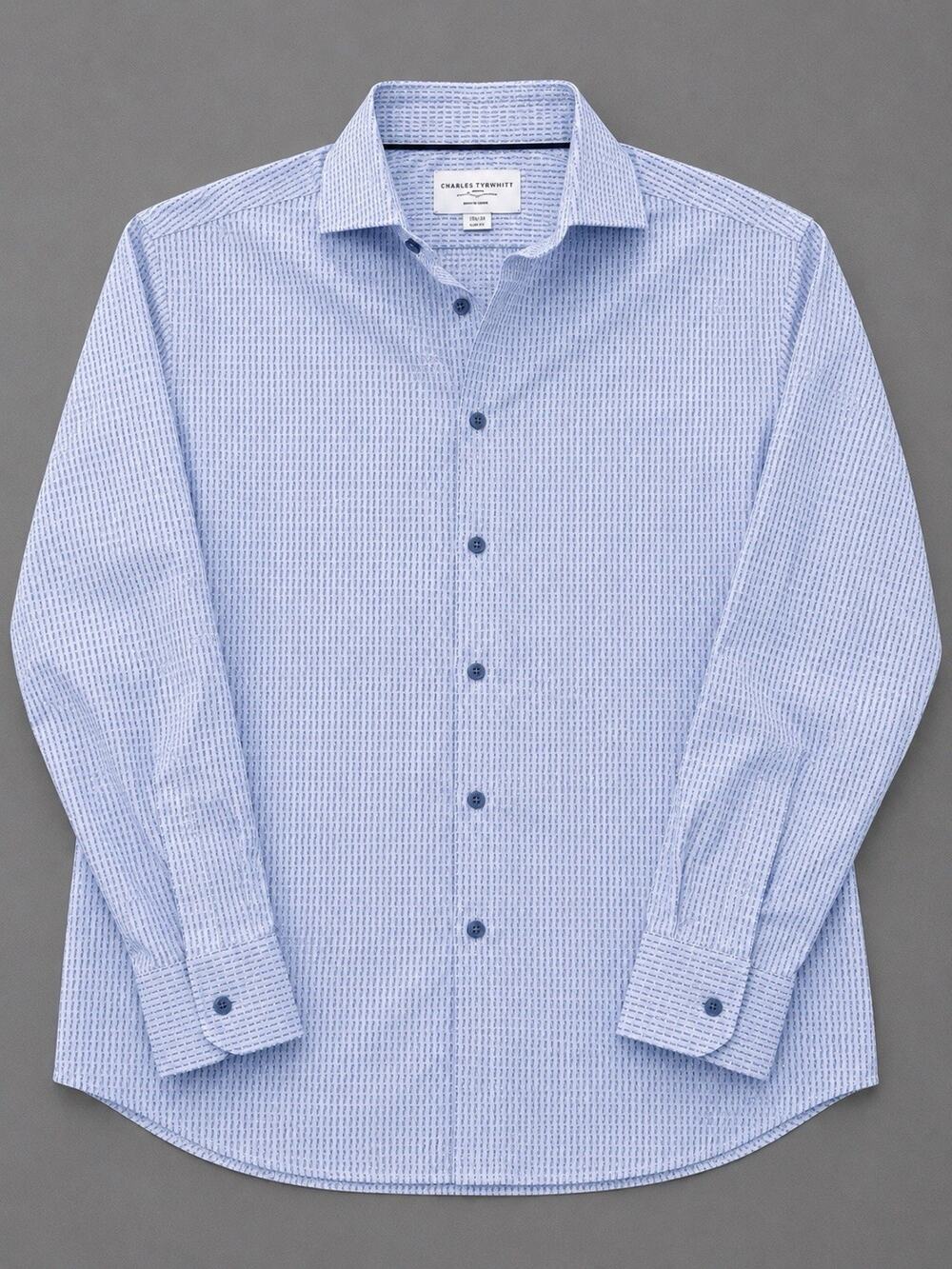 Charles Tyrwhitt 17 35 Slim Fit Non-Iron Blue Geometric Print Dress Shirt Men’s